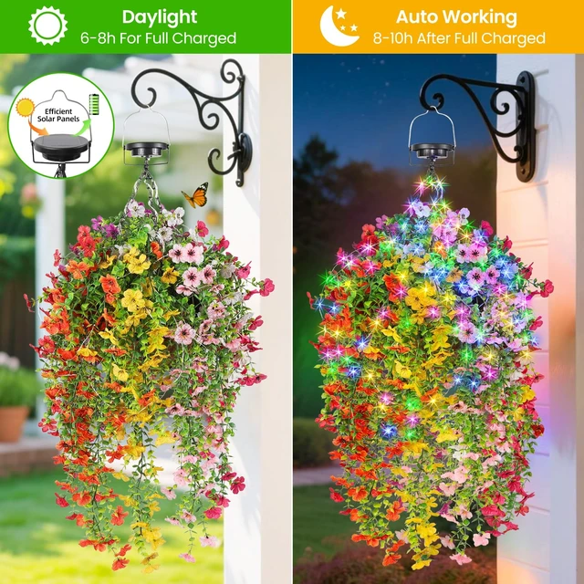 Alt view image 5 of 7 - GOESWELL Solar Hanging Flower Baskets 10 Inch for Outdoor Patio Garden