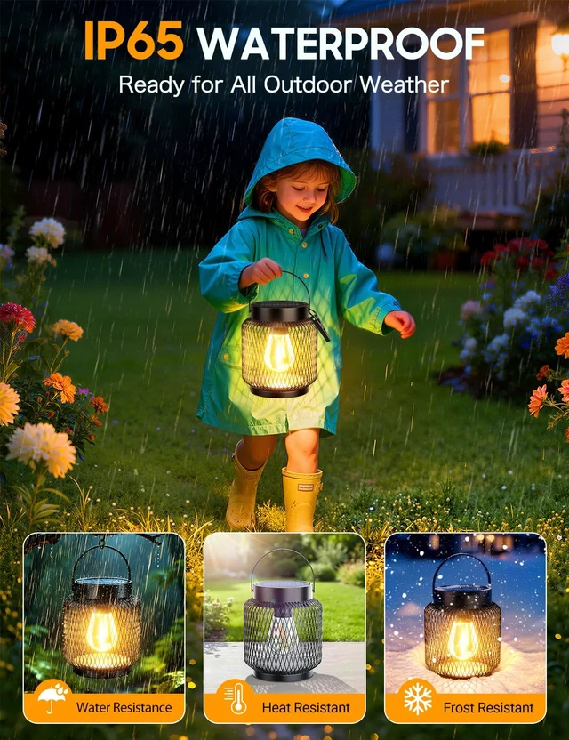 Alt view image 4 of 7 - KOOPER Metal Solar Lanterns Outdoor Waterproof, 2 Pack Brighter Hanging Solar Lights for Outside, Up to 15 Hours Modern Hanging Solar Powered Lanterns Lights for Yard Patio Path Tree Garden Decorative
