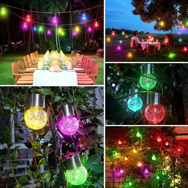 Alt view image 7 of 7 - 12Pack Outdoor Hanging Solar Lights, Cracked Glass Ball Lights, Multicolor