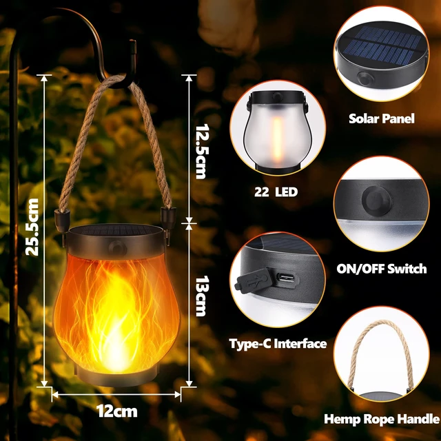Alt view image 4 of 7 - iBaycon 2 Pack Gen2 Solar Lantern Lights USB Ultra-Real Flame, Warm White