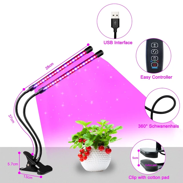 Alt view image 2 of 7 - Grow Lights for Indoor Plants, Full Spectrum Dual-Head Clip Plant Lights