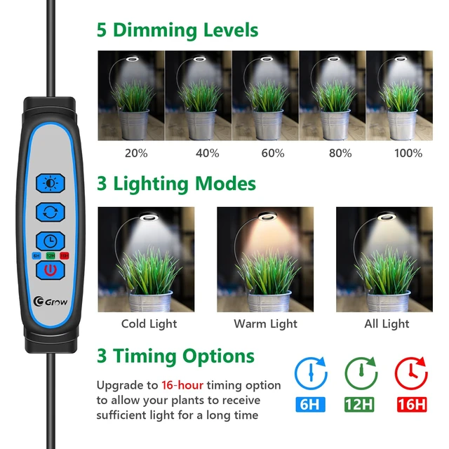 Alt view image 3 of 7 - Plant Light Black 2 Pack, Clip on Grow Lights for Indoor Plants