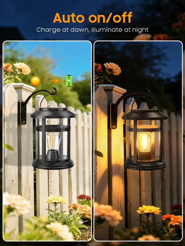 Alt view image 6 of 7 - Solar Lantern Outdoor Waterproof, 2 Pack Bright Hanging Solar Lights for Outside Decorative, Upgraded Solar Powered Lanterns LED Lighting for Garden Patio Porch Decor Gifts (Warm Light)