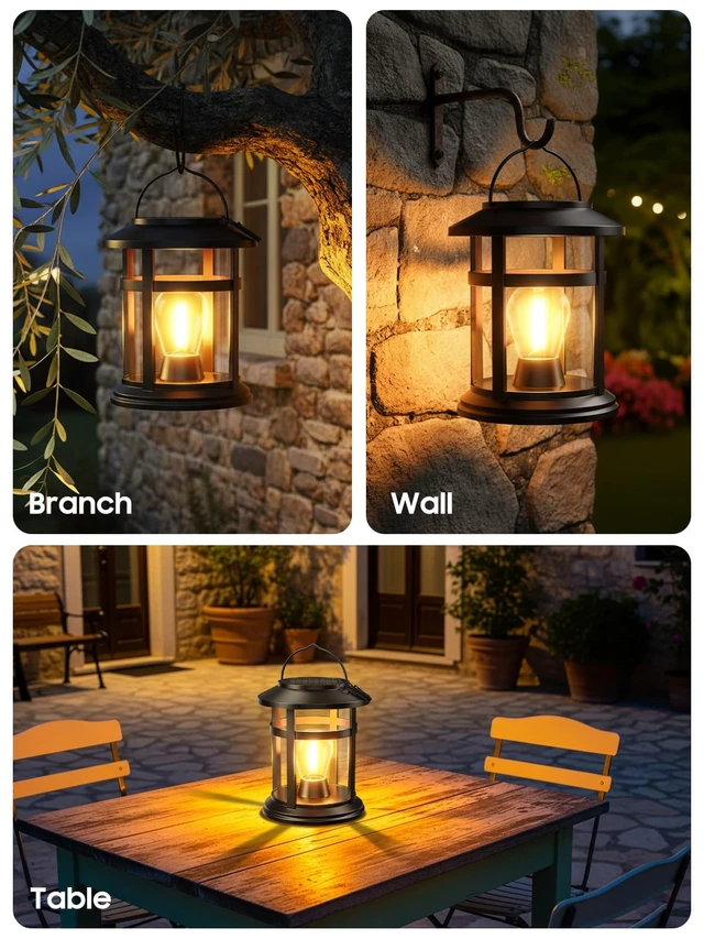 Alt view image 7 of 7 - Solar Lantern Outdoor Waterproof, 2 Pack Bright Hanging Solar Lights for Outside Decorative, Upgraded Solar Powered Lanterns LED Lighting for Garden Patio Porch Decor Gifts (Warm Light)