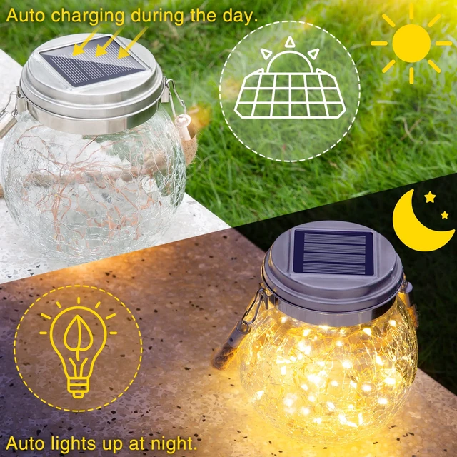 Alt view image 4 of 7 - ROSHWEY Solar Lantern, 2 Pack Outdoor Lanterns with 30 LED Waterproof Garden Decor Patio Solar Lights Outdoor Decorative Backyard Outdoor Hanging, Warm Light