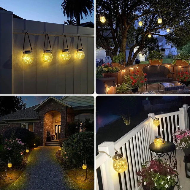 Alt view image 5 of 7 - ROSHWEY Solar Lantern, 2 Pack Outdoor Lanterns with 30 LED Waterproof Garden Decor Patio Solar Lights Outdoor Decorative Backyard Outdoor Hanging, Warm Light