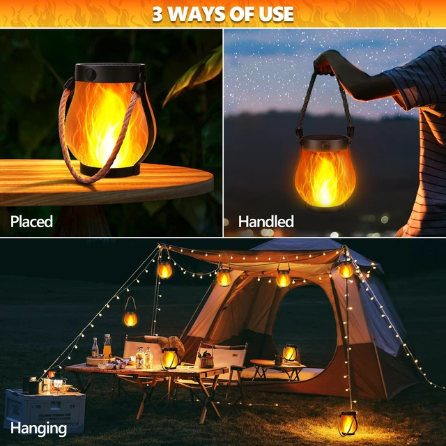 Alt view image 7 of 7 - iBaycon 2 Pack Gen2 Solar Lantern Lights USB Ultra-Real Flame, Warm White