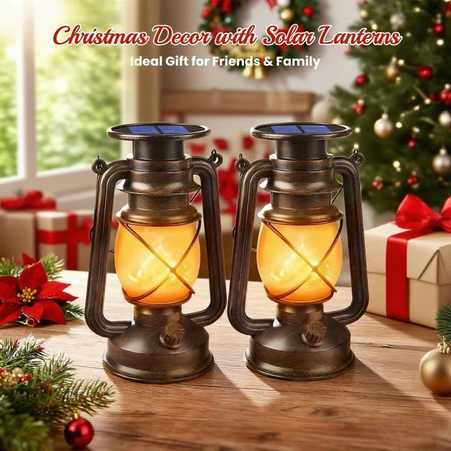 Alt view image 7 of 7 - Solar Lanterns Outdoor Waterproof, 2 Pack Bronze Flickering Flame Lights