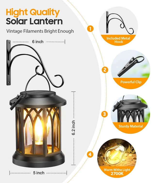 Alt view image 3 of 7 - Solar Lanterns Outdoor Waterproof 4 Pack, Upgraded Solar Lantern Outdoor