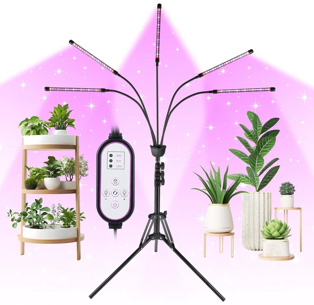 Main image of Grow Lights for Indoor Plants,5 Heads Red Blue White Full Spectrum Plant Light with 15-60" Adjustable Tripod Stand, Indoor Grow Lamp with Auto On/Off Timer Function