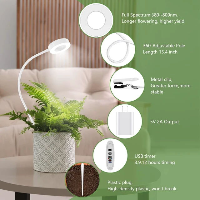 Alt view image 5 of 7 - Grow Lights for Indoor Plants, Clip-On Plant Light, White 1 Pack
