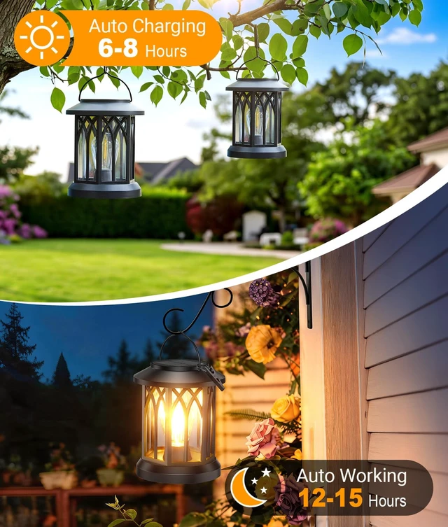 Alt view image 4 of 7 - Solar Lanterns Outdoor Waterproof 4 Pack, Upgraded Solar Lantern Outdoor