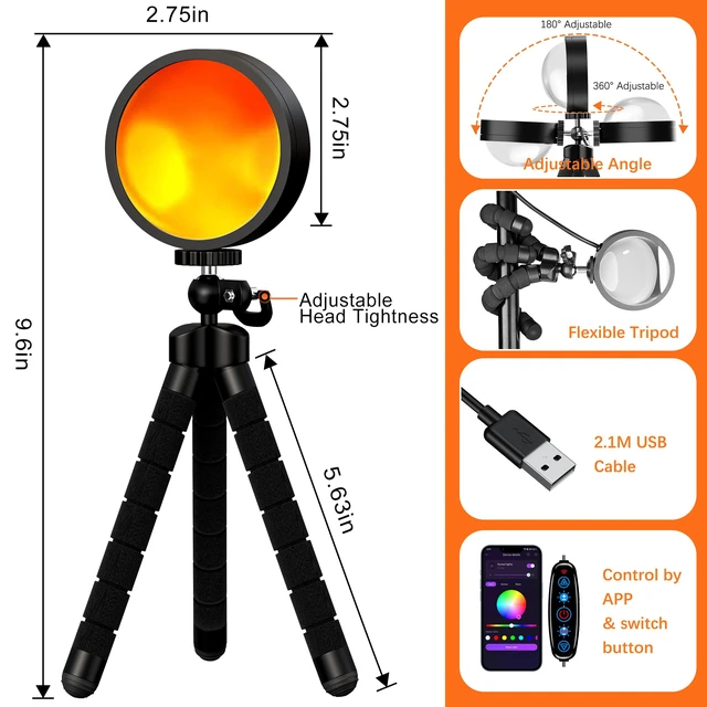 Alt view image 6 of 7 - Sunset Lamp, Sun Light Projector for Aesthetic Room Decor,RGB Color Changing Night Light Mood Lighting for Bedroom,Gifts for Girl Kid Adults, 360°Rotation LED Light for Party TikTok Live Photography
