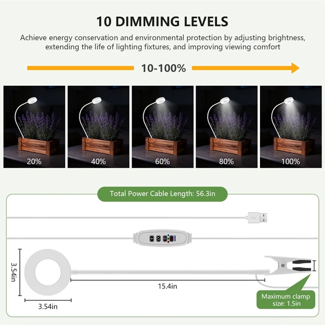 Alt view image 6 of 7 - Grow Lights for Indoor Plants, Clip-On Plant Light, White 1 Pack
