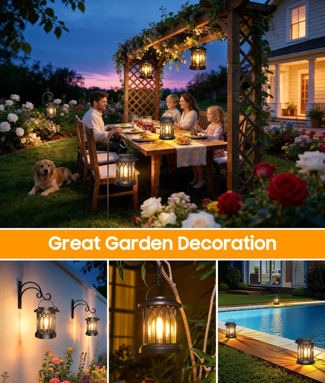 Alt view image 6 of 7 - Solar Lanterns Outdoor Waterproof 4 Pack, Upgraded Solar Lantern Outdoor