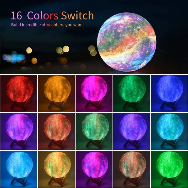 Alt view image 2 of 7 - Moon Lamp, Kids Night Light Galaxy Lamp - 16 Colors Moon Light with Wood Stand Remote & Touch Control USB Rechargeable Gift for Girls&Boys Lover Birthday - 4.8 inch