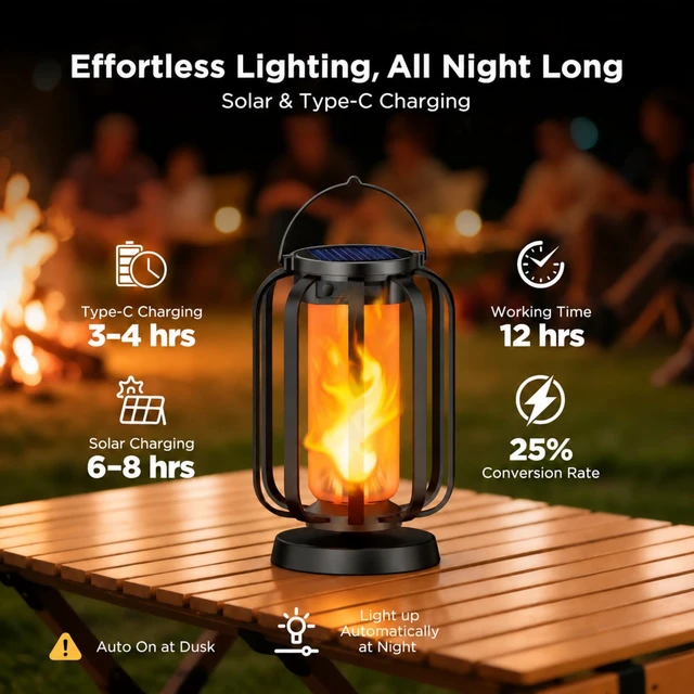 Alt view image 4 of 7 - Hompavo Gen2 Solar Lanterns Outdoor Lights with Ultra-Real Flame