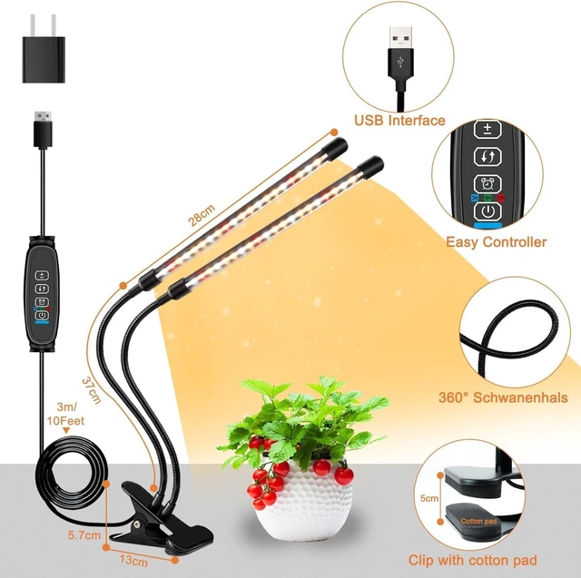 Alt view image 6 of 7 - Grow Lights for Indoor Plants, Full Spectrum 2 Head Clip Plant Lights