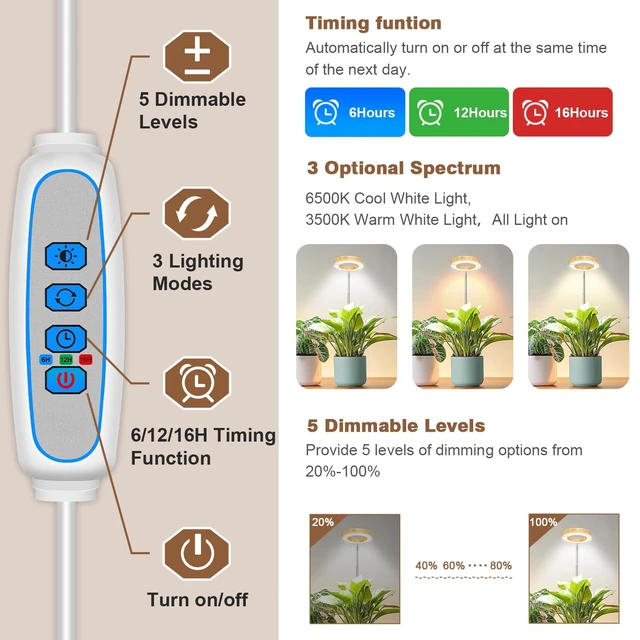 Alt view image 4 of 7 - Aokrean Grow Light, Full Spectrum Plant Lights for Indoor Growing with Base