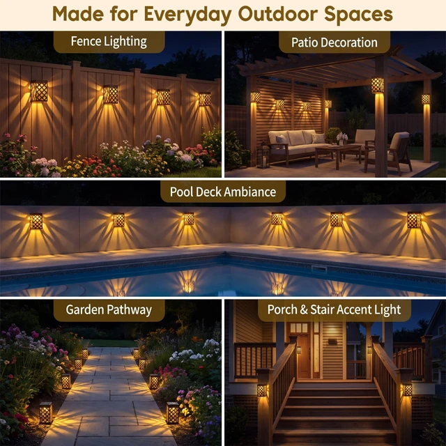 Alt view image 4 of 7 - Solar Fence Lights Outdoor, 8 Pack Decorative Solar Lights with Warm Glow