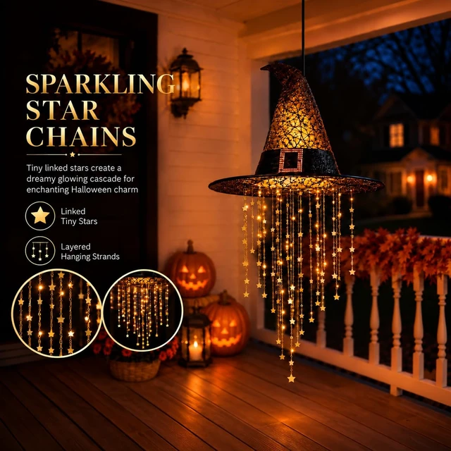 Alt view image 3 of 7 - Hanging Witch Hats with Lights, Glowing Halloween Witch Hat with Cascading