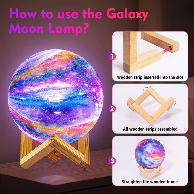 Alt view image 5 of 7 - Moon Lamp, Kids Night Light Galaxy Lamp - 16 Colors Moon Light with Wood Stand Remote & Touch Control USB Rechargeable Gift for Girls&Boys Lover Birthday - 4.8 inch