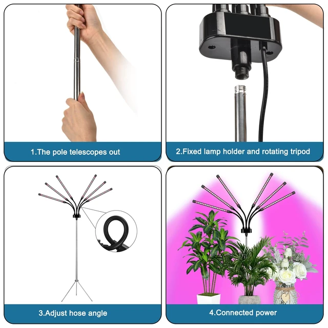 Alt view image 4 of 7 - Mefflypee Grow Lights for Indoor Plants, LED Grow Light Stand, Red White Full Spectrum Plant Lamp with Adjustable Tripod, Gooseneck, Suitable for Flowers Vegetables (Type B)