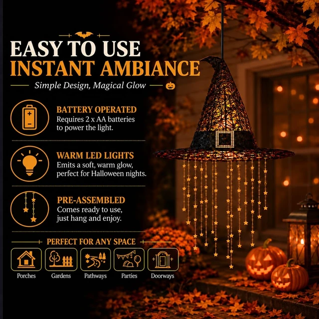 Alt view image 5 of 7 - Hanging Witch Hats with Lights, Glowing Halloween Witch Hat with Cascading