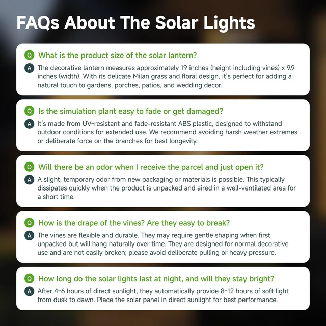 Alt view image 7 of 7 - Solar Hanging Garden Lights, 2 Pack 66 LED Outdoor Lights with Realistic Milan Grass & White Flowers, IP65 Waterproof Solar Lanterns for Patio, Porch, Fence, Pergola & Backyard Decor, Auto On/Off