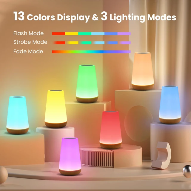 Alt view image 2 of 7 - THAUSDAS Telecontrol Night Light Touch Lamp: 13 Colors, 5 Brightness, Brown