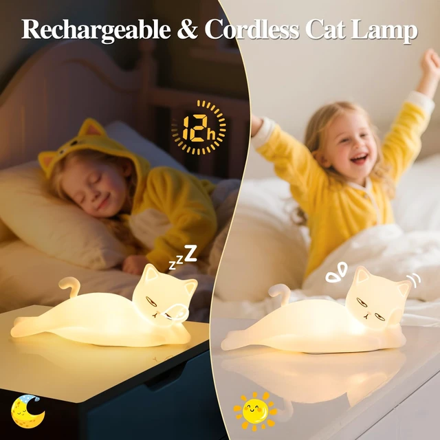 Alt view image 6 of 7 - Lying Cat Lamp Funny Gifts, 16 Colors+5 Dimming+Silicone Random Stuff, Touch+Remote+Recharge Night Light, Unique Cool Lamp,Cute Weird Stuff, Squishy Cat White Elephant Gifts for Women/Men/Teens/Kids