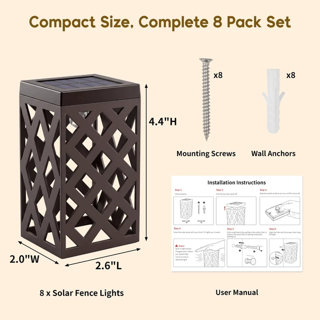 Alt view image 6 of 7 - Solar Fence Lights Outdoor, 8 Pack Decorative Solar Lights with Warm Glow