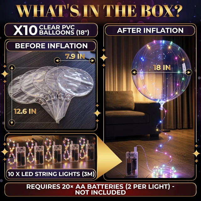 Alt view image 2 of 7 - 10 Pcs LED Balloons Light Up Balloons for Parties, 18 In (Rainbow)