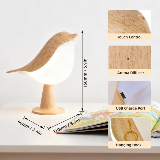 Alt view image 5 of 6 - IFTHFOUR Bird Cordless Table Lamp, Small Cordless Bedside Lamp with 3 Color Temperature, Touch Sensor & Rechargeable Battery - Night Light for Kids, Bedroom, Bedside, Office, and Outdoor Use