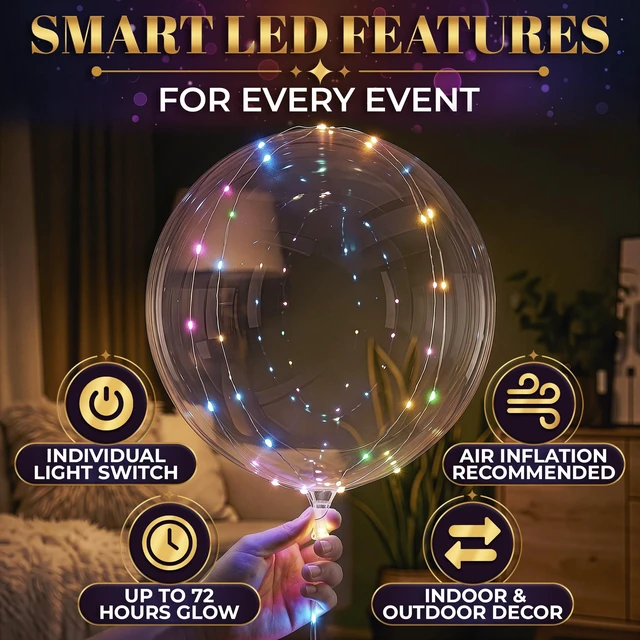 Alt view image 4 of 7 - 10 Pcs LED Balloons Light Up Balloons for Parties, 18 In (Rainbow)