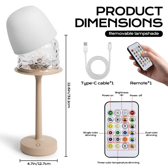 Alt view image 7 of 7 - Lamp, Dimmable Night Light with 16 Color Modes, Rechargeable Cordless LED Lamp for Bedroom Living Room Kids Room, Portable Mood Light with Memory Function (White)