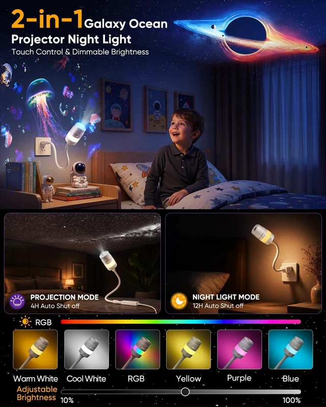 Alt view image 2 of 7 - 2-in-1 Galaxy Star Ocean Night Light Projector Plug and Play HD 5D