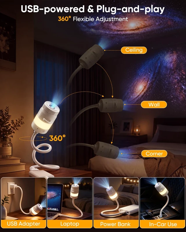 Alt view image 4 of 7 - 2-in-1 Galaxy Star Ocean Night Light Projector Plug and Play HD 5D
