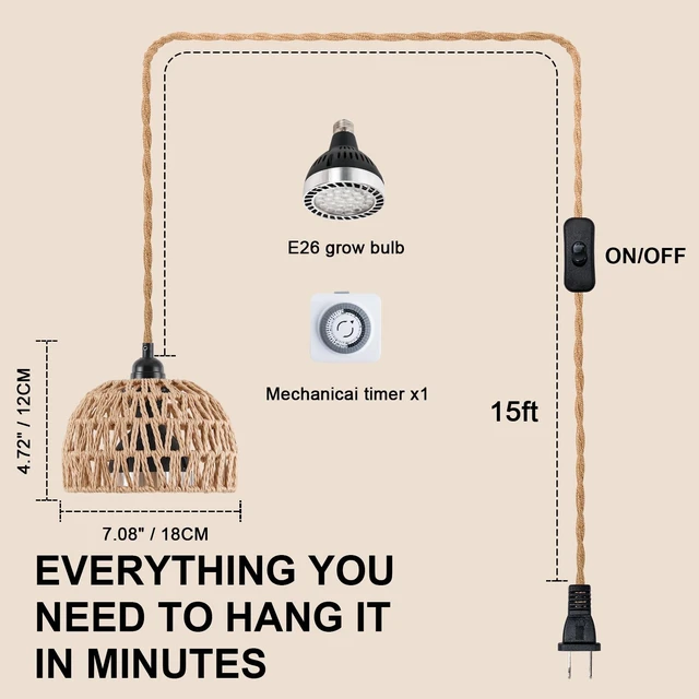 Alt view image 6 of 7 - Hanging Grow Lights for Indoor Plants, Full Spectrum Plant Light, with Timer and 15FT Power Cord, 30W Pendant Plant Lights for Indoor Growing, Garden, Flowers, Greenhouse (4000k)