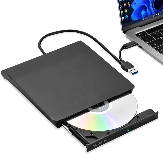 Main image of ROOFULL External CD DVD Drive for Windows 11/10/7 Laptop PC, USB 3.0 & USB-C CD DVD ROM Reader Writer +/-RW Disc Drive Burner Player Compatible for Windows OS Laptop Desktop Computer
