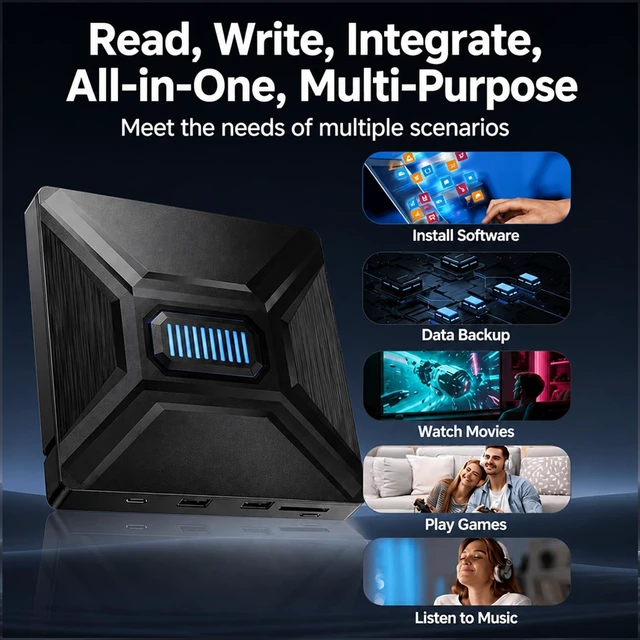 Alt view image 4 of 7 - 5-in-1 Extemal CD/DVD Drive for Laptop,USB 3.0 & Type-C Portable CD/DVD Rw Burner with SD/TF Card Reader &DVD-ROM Rewritable Player,Compatible with Pc Desktop, Windows11/10/8/7 Linux Mac os