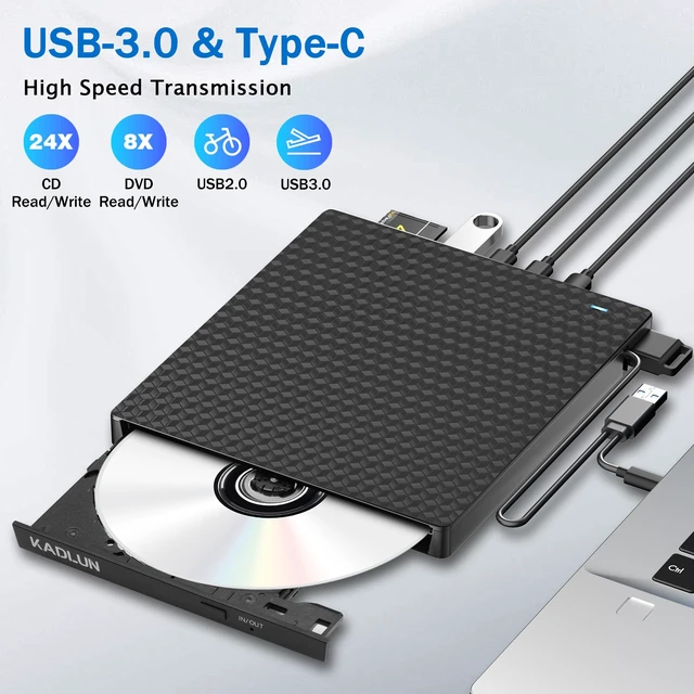 Alt view image 5 of 7 - External CD/DVD Drive for Laptop PC ,DVD Player for Laptop,USB 3.0 USB C Ultra-Slim Portable,CD Reader for Mac Laptop Desktop Macbook,External Disk Drive CD Burner for MacOS/Windows 11/10/8/XP/Linux