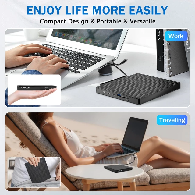 Alt view image 6 of 7 - External CD/DVD Drive for Laptop PC ,DVD Player for Laptop,USB 3.0 USB C Ultra-Slim Portable,CD Reader for Mac Laptop Desktop Macbook,External Disk Drive CD Burner for MacOS/Windows 11/10/8/XP/Linux