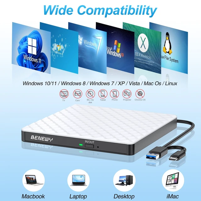 Alt view image 2 of 7 - External CD/DVD Drive for Laptop PC Mac, CD Burner DVD Player for Laptop