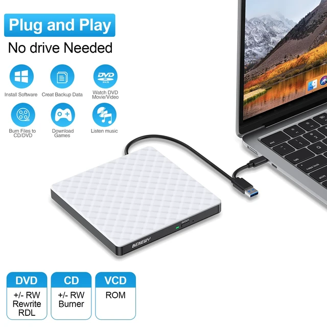 Alt view image 3 of 7 - External CD/DVD Drive for Laptop PC Mac, CD Burner DVD Player for Laptop