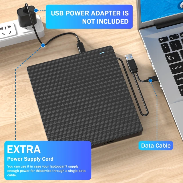 Alt view image 7 of 7 - External CD/DVD Drive for Laptop PC ,DVD Player for Laptop,USB 3.0 USB C Ultra-Slim Portable,CD Reader for Mac Laptop Desktop Macbook,External Disk Drive CD Burner for MacOS/Windows 11/10/8/XP/Linux