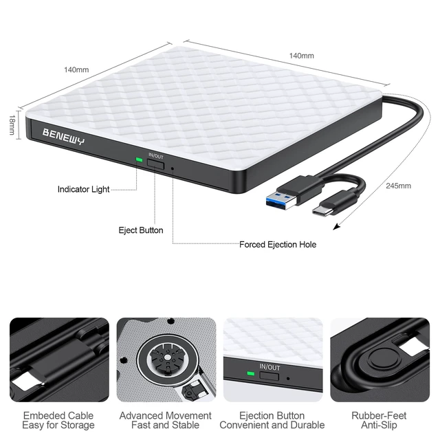 Alt view image 4 of 7 - External CD/DVD Drive for Laptop PC Mac, CD Burner DVD Player for Laptop