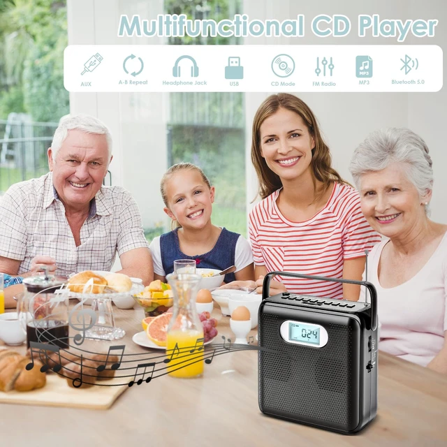 Alt view image 2 of 7 - Portable CD Player with Bluetooth, Built-in Speakers & FM Radio