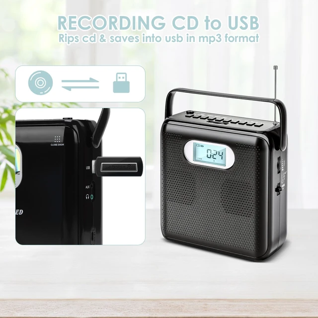 Alt view image 4 of 7 - Portable CD Player with Bluetooth, Built-in Speakers & FM Radio