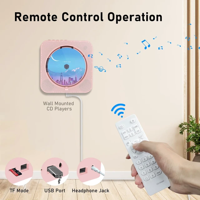 Alt view image 4 of 7 - MICOCIOUS Portable CD Player with Bluetooth Desktop CD Player for Home CD Music Players with Remote Control,Timer,Built-in Dual Speakers with LED Display Home Audio Boombox FM Radio (Pink)